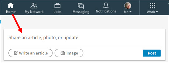 LinkedIn account home page sharing