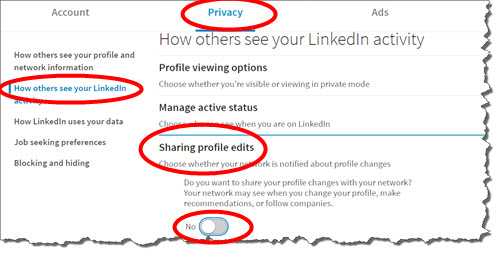 Stop LinkedIn from sharing your Profile edits when you make a change to your Profile