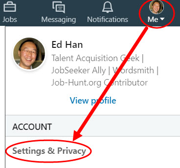 LinkedIn Privacy & Settings drop-down