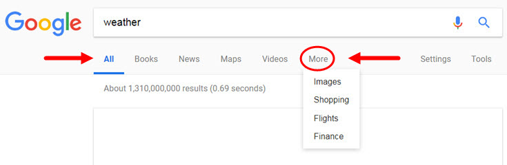 Google search - more options