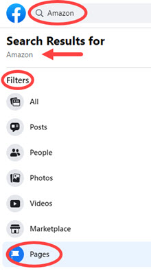Facebook company search to find company Pages
